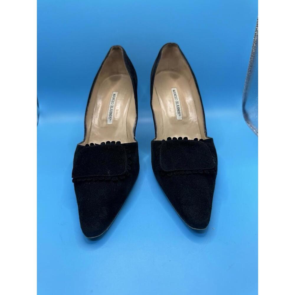 Vintage Manolo Blahnik Heels 40 1/2 Black Suede Fodero Rose